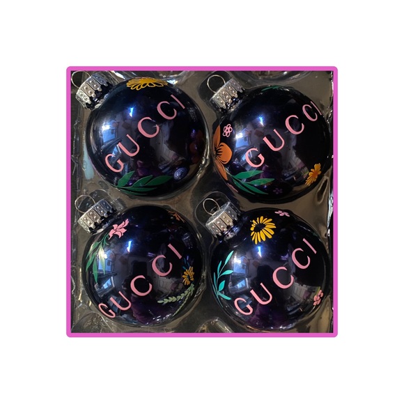 Gucci Floral Lux Glass Christmas Ornament Set of 4 - Picture 1 of 8